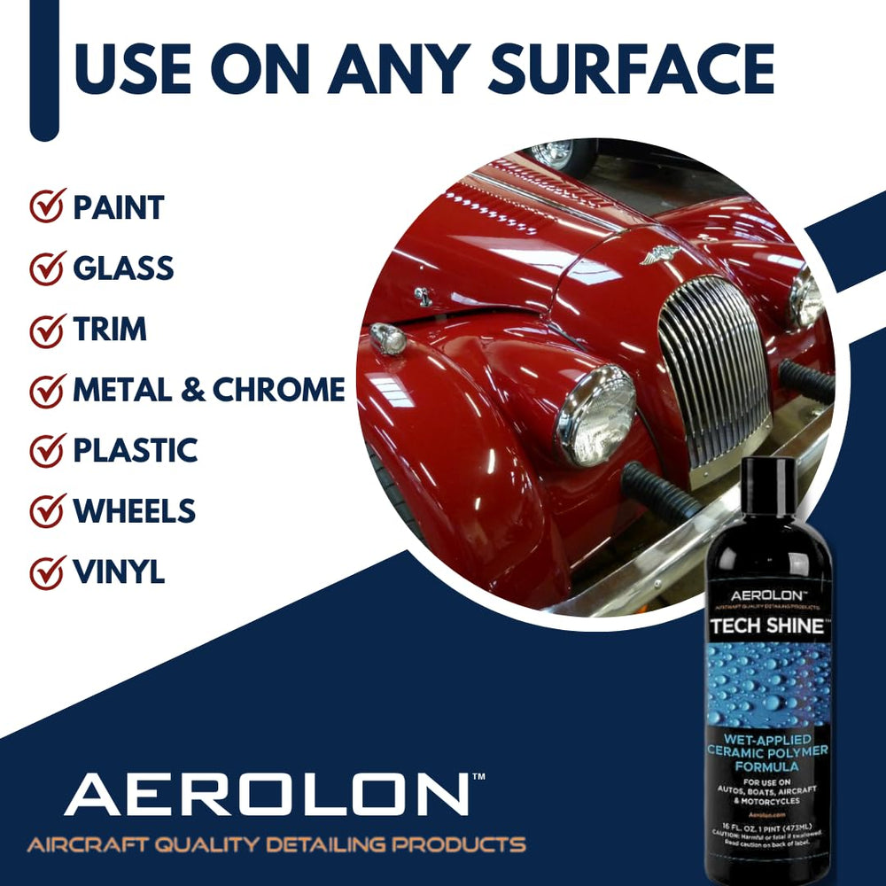 Aerolon Tech Shine hydrophobic coating on exterior surfaces of a car