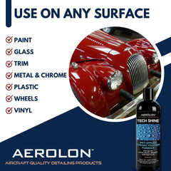 Aerolon Tech Shine hydrophobic coating on exterior surfaces of a car