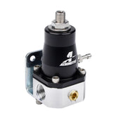 Aeromotive EFI regulator side view highlights compact high‑flow design for performance.
