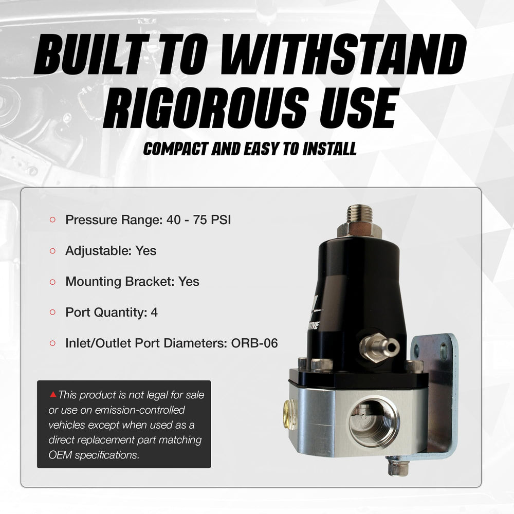 Aeromotive regulator vacuum boost port demonstrates boost‑referenced control.