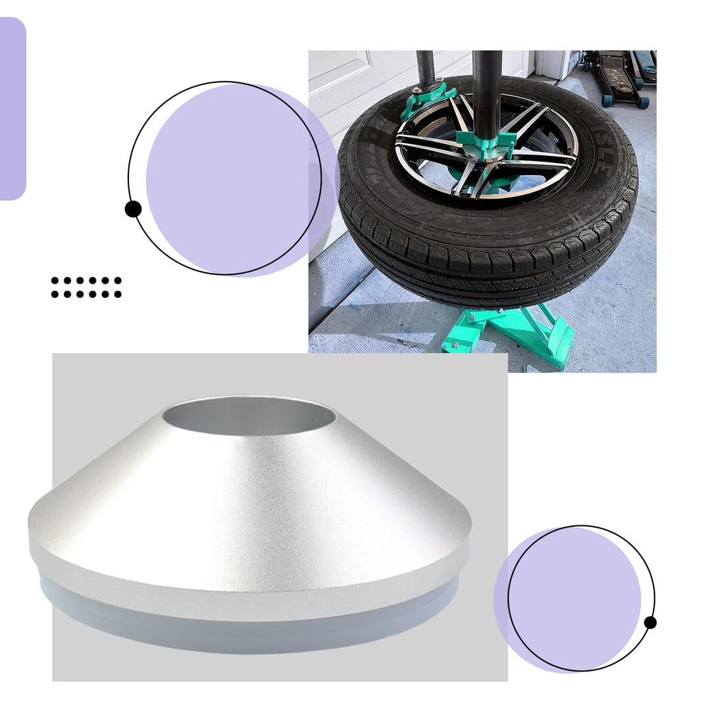 AFEISOL centering cone in use on a tire changer for secure mounting