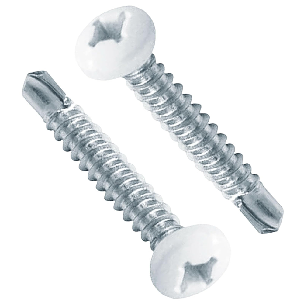 AFZZ RV screws white pan head 8x1 closeup shows rust-resistant stainless steel