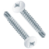 AFZZ RV screws white pan head 8x1 closeup shows rust-resistant stainless steel