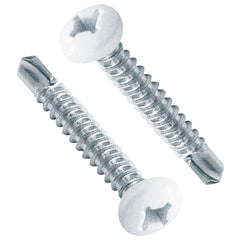 AFZZ RV screws white pan head 8x1 closeup shows rust-resistant stainless steel
