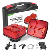 Agrieyes wireless trailer light left-mount on metal surface with strong magnetic hold for towing.