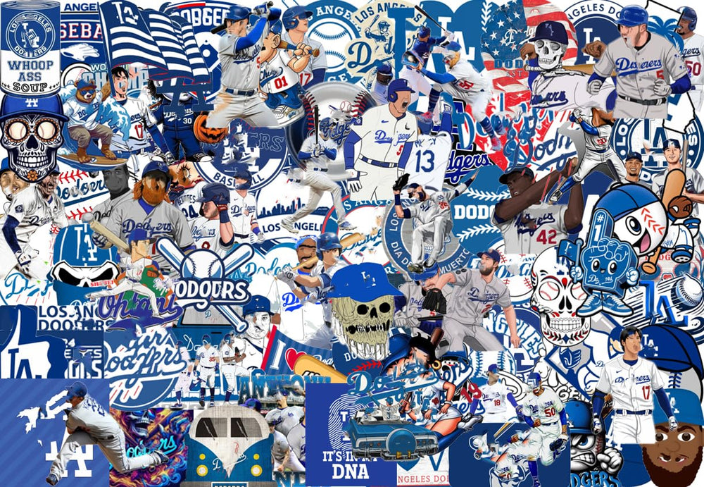 Aha Pure Foods Dodgers stickers pack, 100-pcs, vibrant visuals for laptops and water bottles.