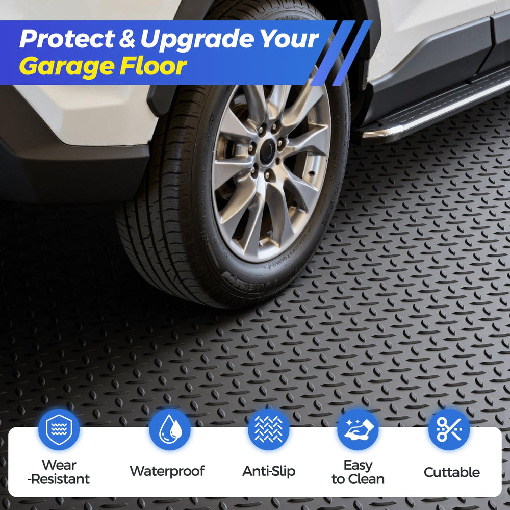 AHUAWA garage mat with diamond plate texture for better grip.