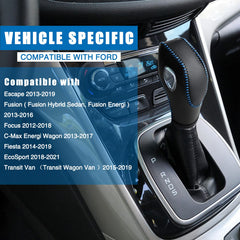 AICARS leather cover for Ford Fusion adds color contrast with blue stitches.