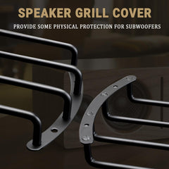 AICARS subwoofer grill fitment demonstrates secure mounting for 10-inch subs.