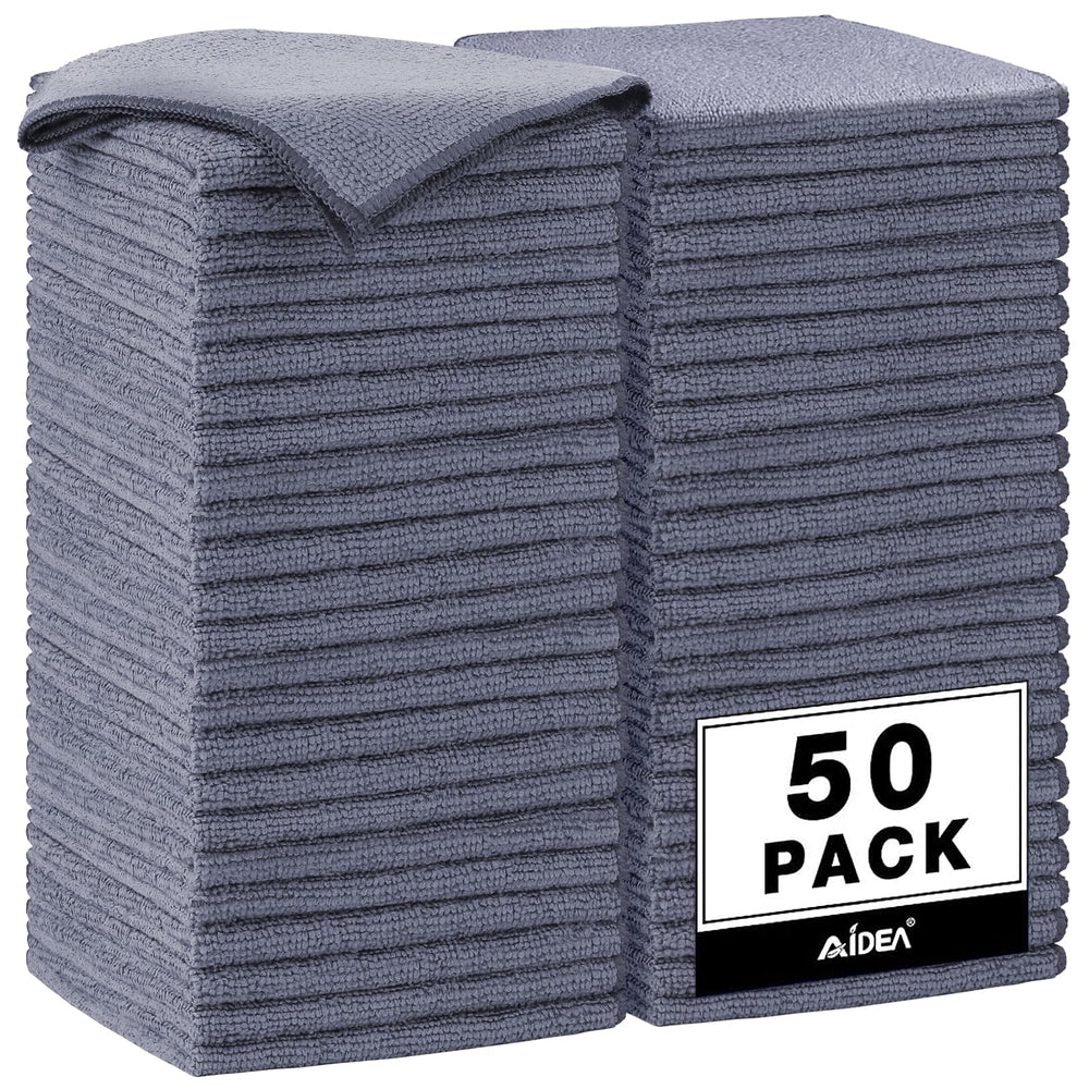 AIDEA microfiber cleaning cloth grey fifty-pack for fast drying and scratch-free surfaces.
