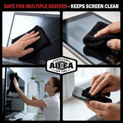 AIDEA black microfiber cloths dry surfaces without lint or streaks.