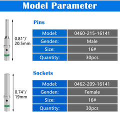 Aienxn DT male size 16 pin for secure 14-20 AWG wiring.