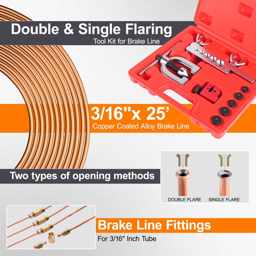 Ailbiuko 3/16-inch brake line parts set with organized fittings for quick assemblies.