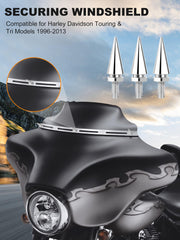 AILMOTO chrome bolts installed on Harley Street Glide demonstrate secure windshield hold.