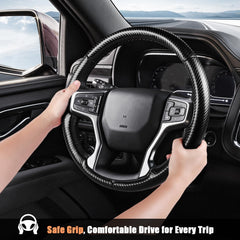 Aimato anti-slip carbon fiber look steering wheel cover for secure handling