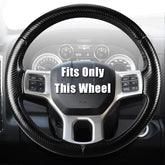 Aimato Dodge RAM 1500 custom-fit steering wheel cover enhances grip and style.