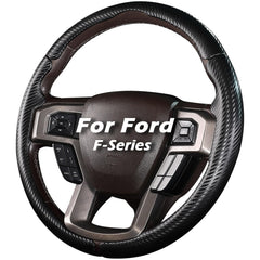Aimato carbon-fiber steering wheel cover closeup highlights durable protection.