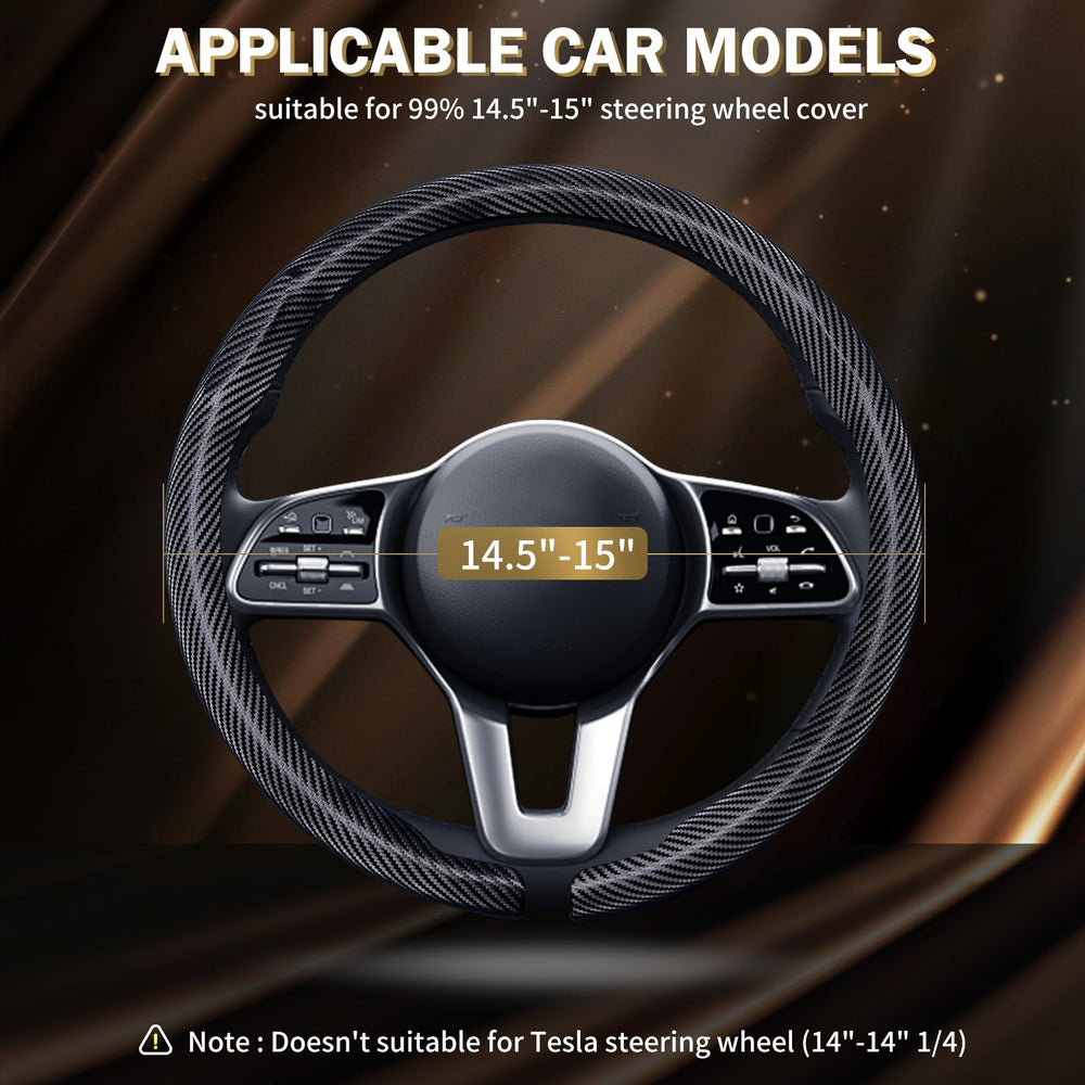 Aimato matte black steering cover enhances interior aesthetics.