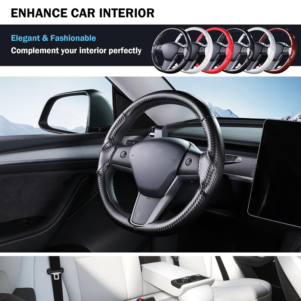 Aimato all-season material steering cover offers durable, comfortable grip.
