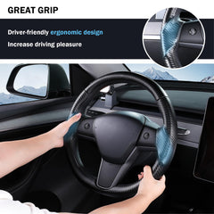 Aimato carbon fiber pattern steering cover enhances cabin aesthetics.