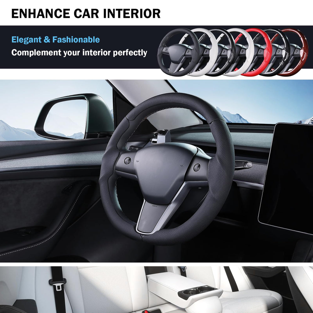 Non-slip grip of Aimato steering wheel cover in Tesla interior