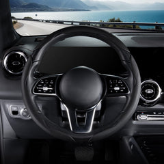 Aimato steering wheel cover in black adds a sleek look to any car.