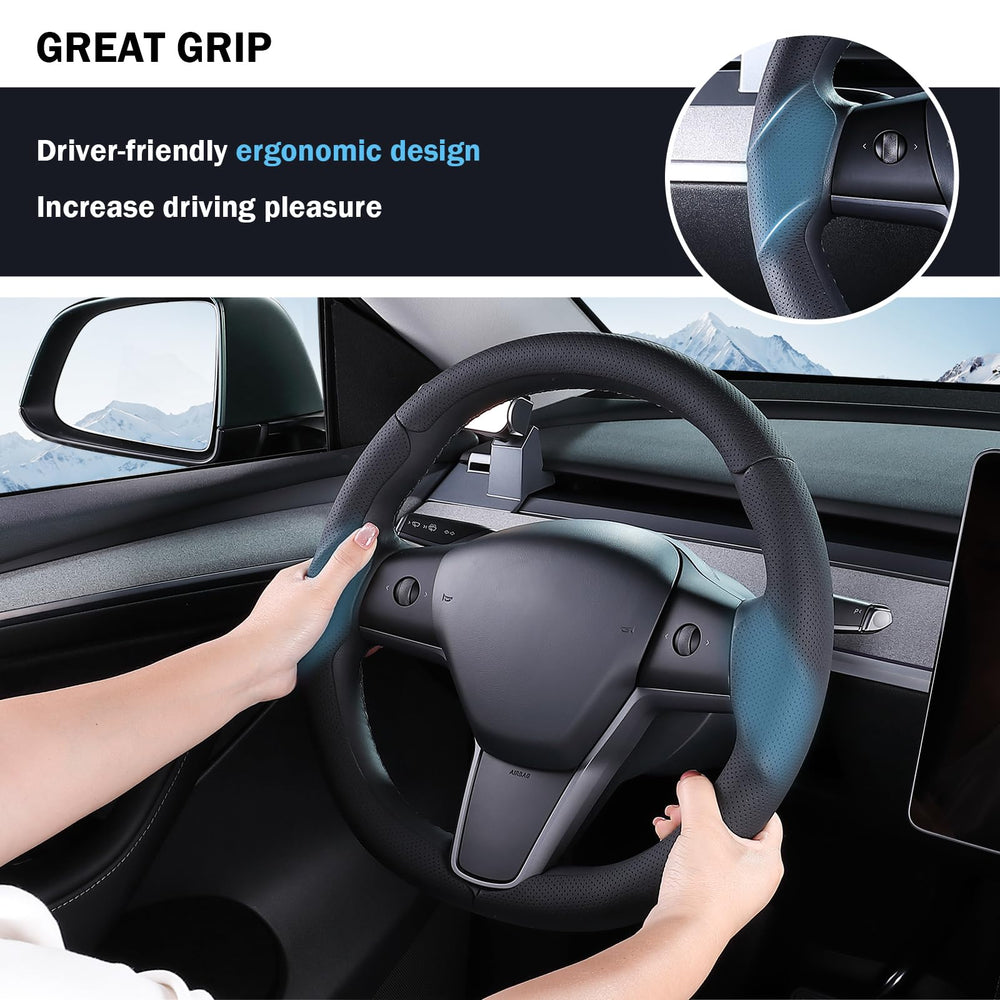 Breathable material detail of Aimato steering wheel cover for Tesla