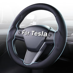 Aimato steering wheel cover on Tesla Model 3/Y with carbon 3D ergonomic grip for comfortable control