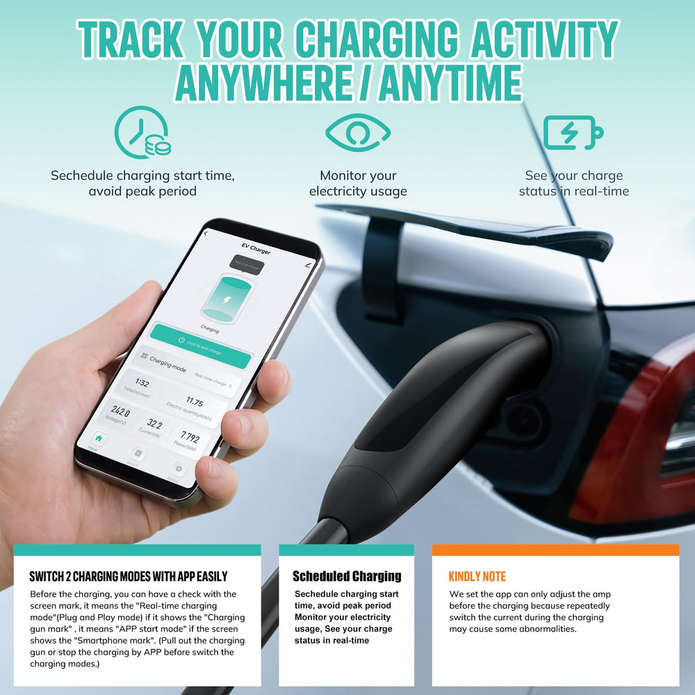 AIMILER EV charger LED display showing current and status.