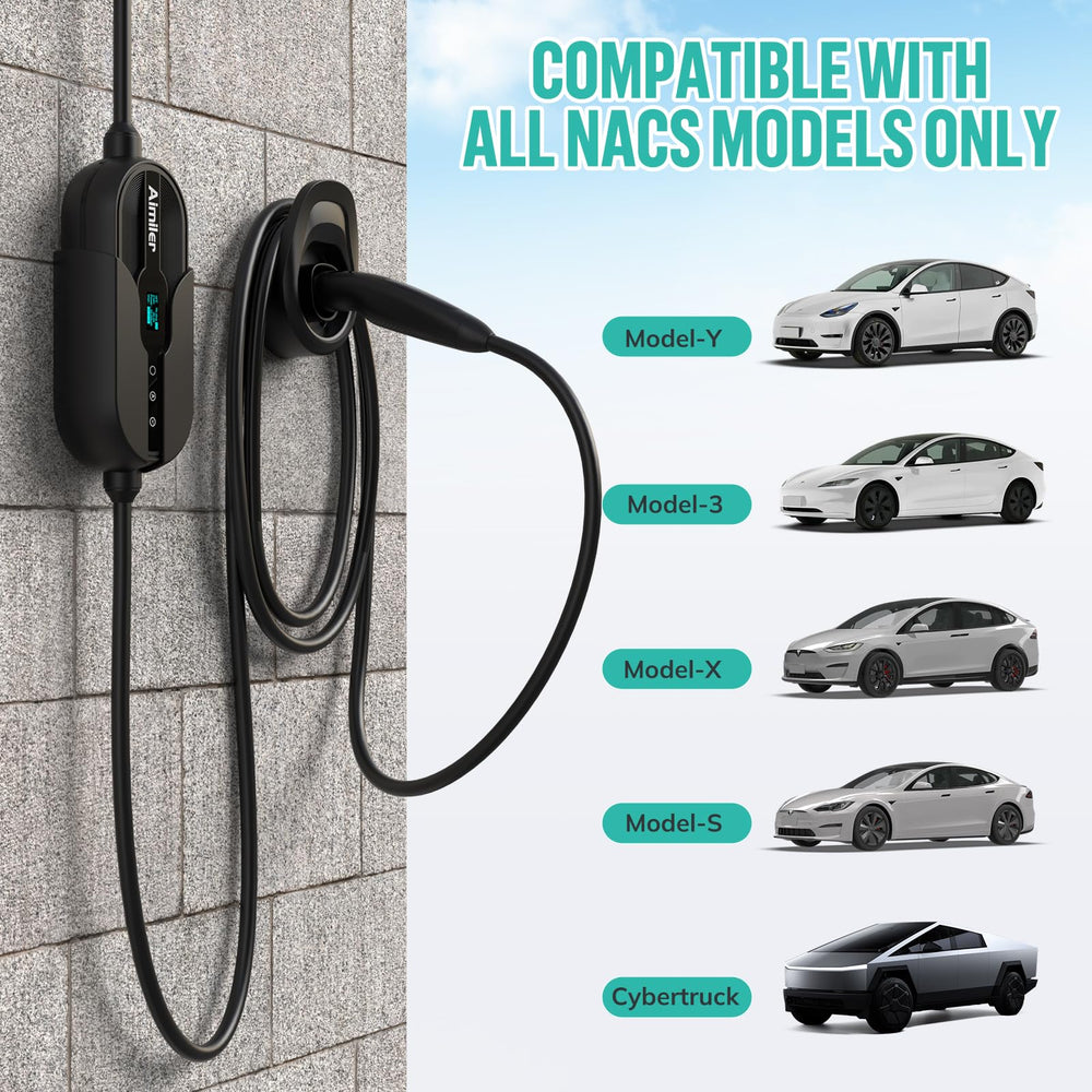 AIMILER charger compatible with Tesla Models S/X/3/Y via NACS connector.
