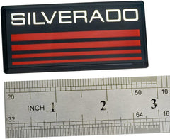Aimoll Silverado emblem installed on cab roof pillar shows subtle red line accent.