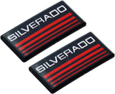 Aimoll Silverado redline cab emblem side view enhances exterior styling.