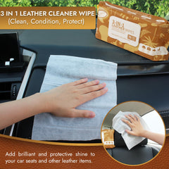 Air Jungles leather wipes being used on a car interior for a fresh look.