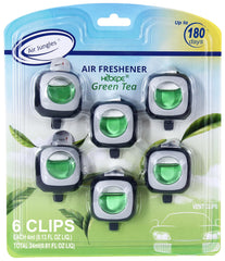 Air Jungles Green Tea Scent car clip freshens your ride with a subtle, long-lasting aroma.