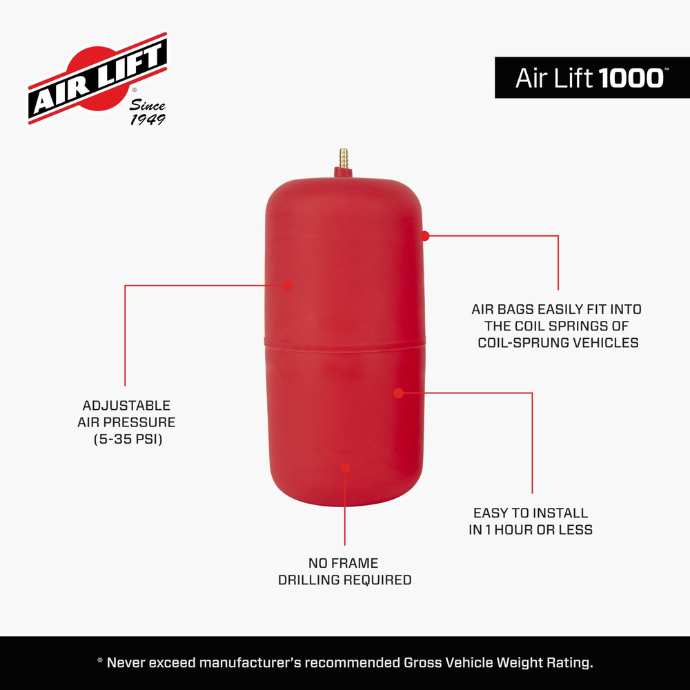 Adjust air pressure from 5 to 35 psi for customized ride height