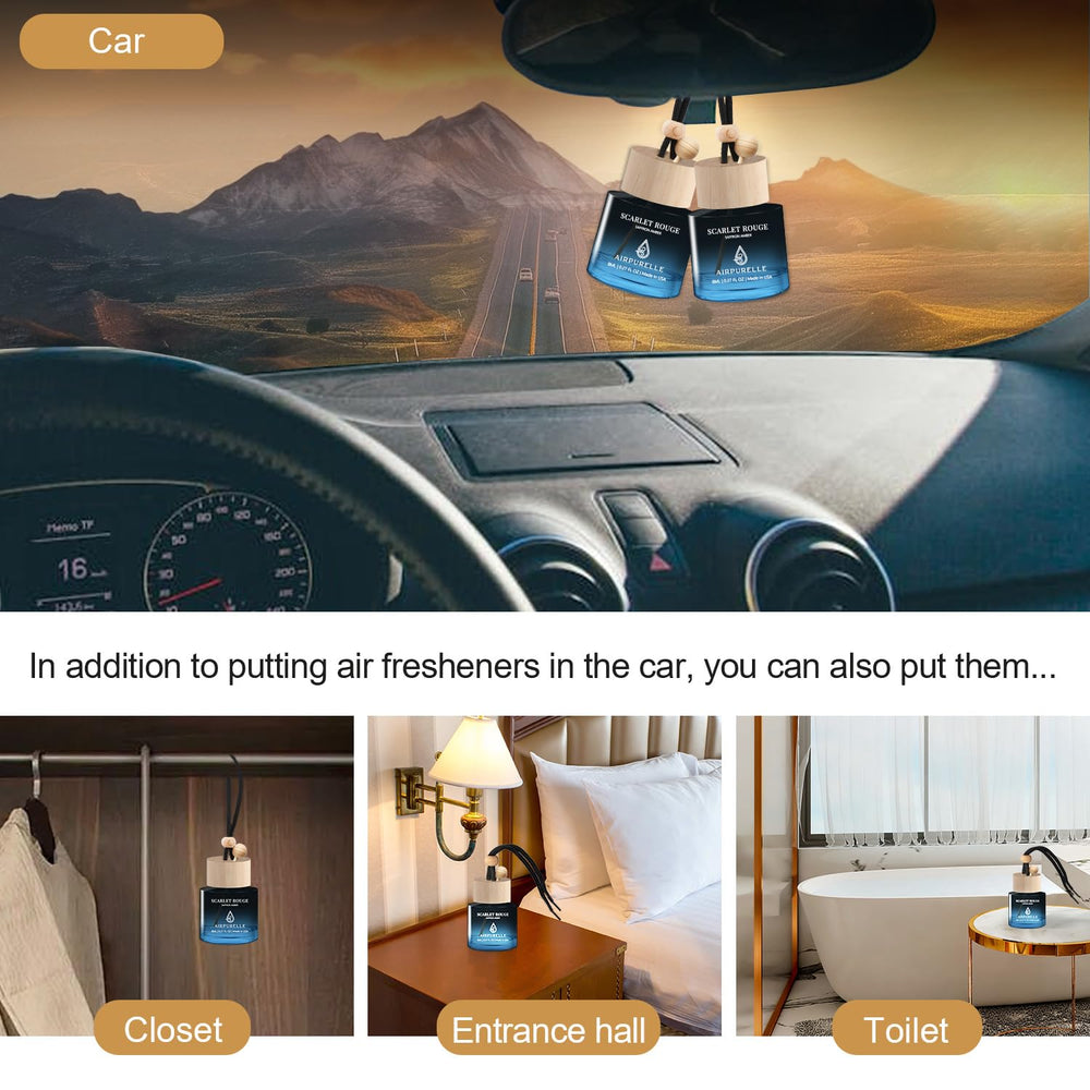 AirPurelle in-car diffuser setup shows easy, hang-and-diffuse operation.