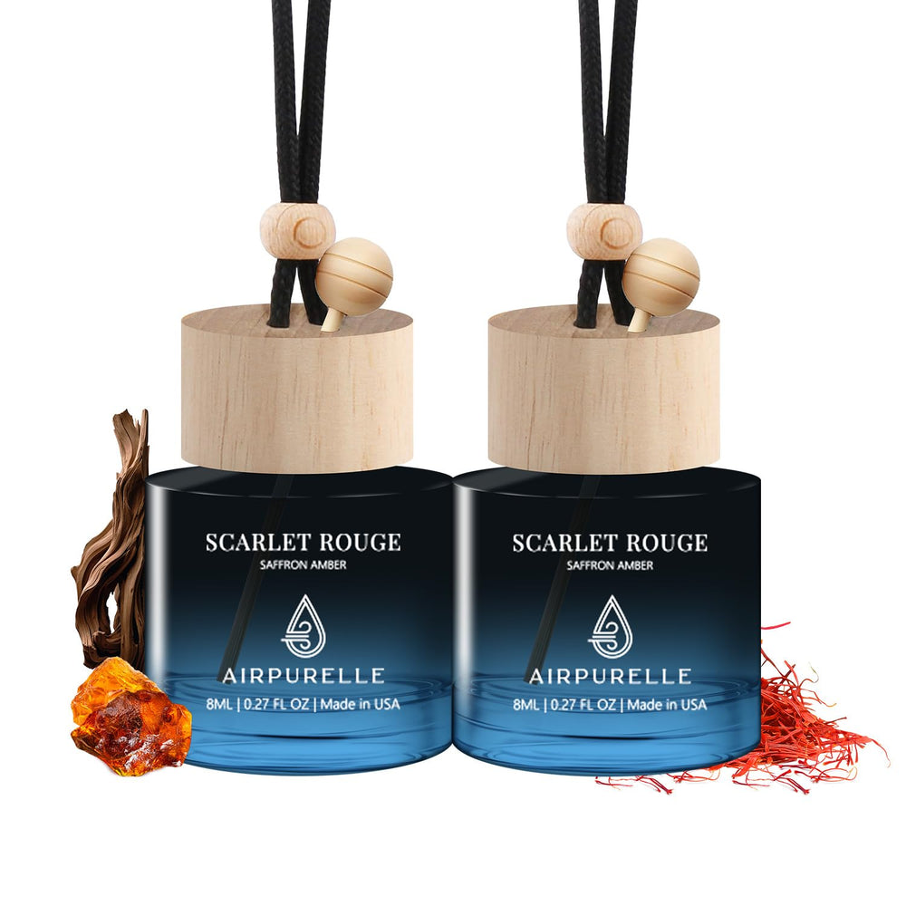 AirPurelle saffron-amber diffuser bottle provides steady car scent.