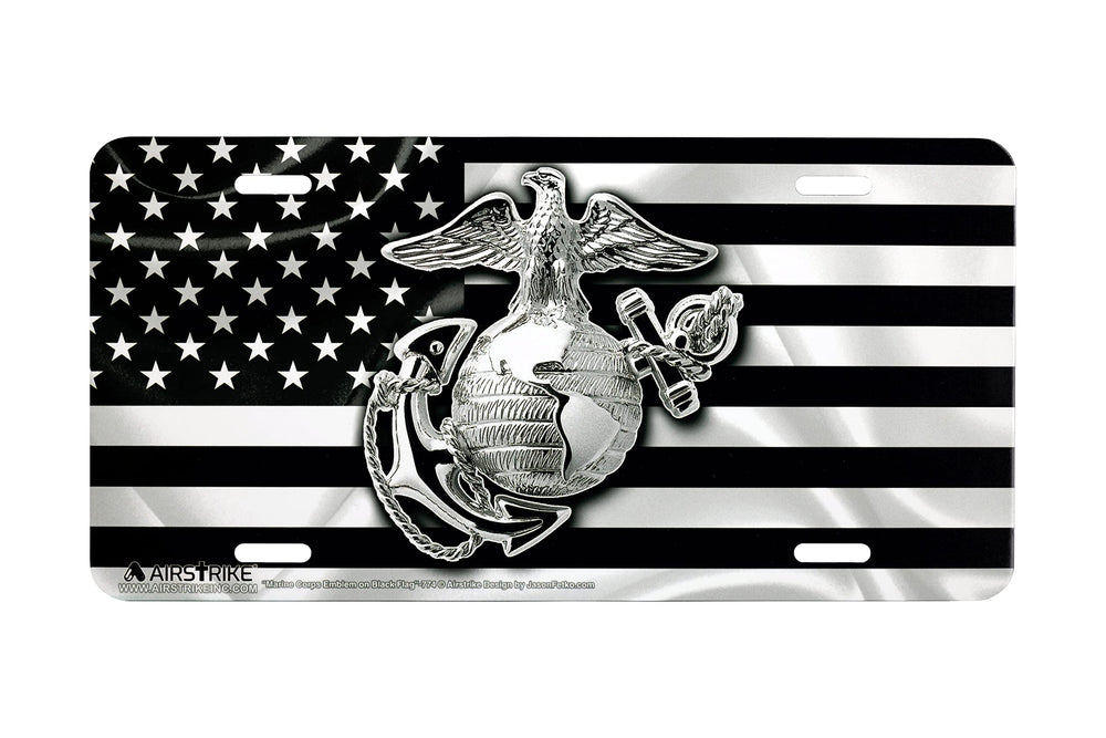 Airstrike Marine Corps license plate front view with crisp print and vivid colors.