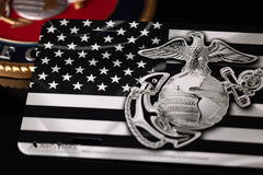 Airstrike USMC plate features high-definition printing for sharp detail.