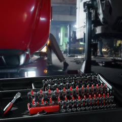AirToon color-coded trays differentiate SAE and metric sockets for fast selection.