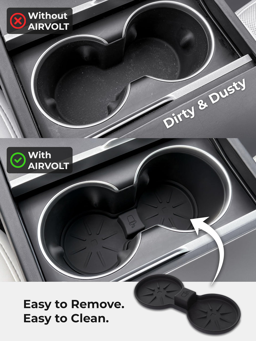 AirVOLT sunglasses holder keeps eyewear accessible in Tesla interior.