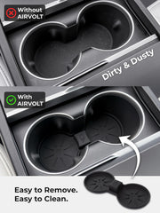 AirVOLT sunglasses holder keeps eyewear accessible in Tesla interior.
