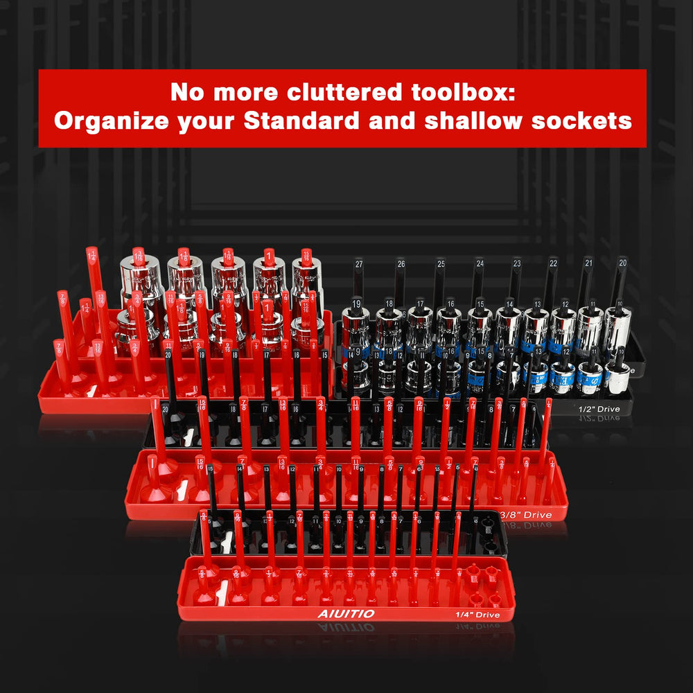 AIUITIO socket tray 3/8 drive metric deep sockets on sturdy rails.