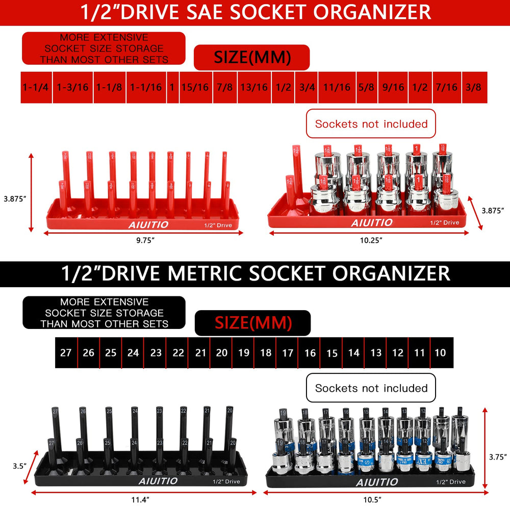 AIUITIO socket tray 3/8 drive SAE deep sockets for fast identification.