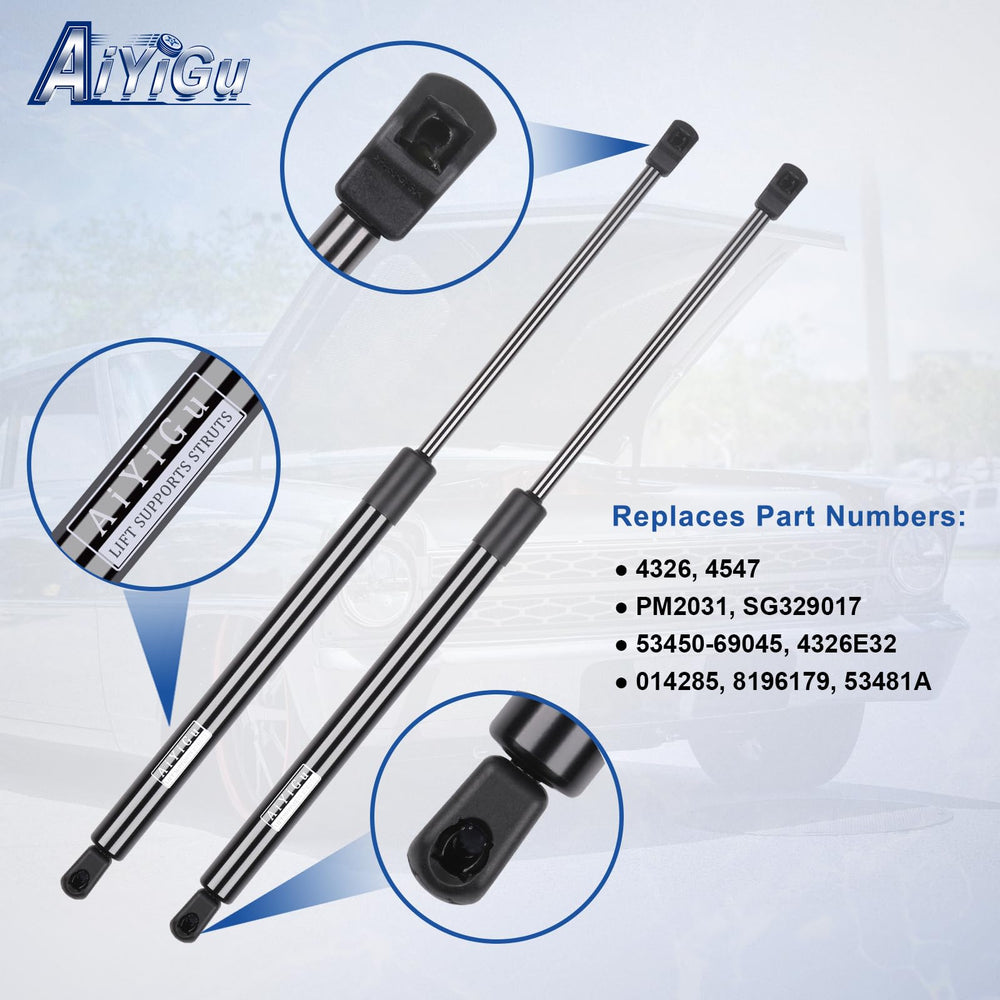 AiYiGu hood struts packaging, ready-to-install pair with clear compatibility