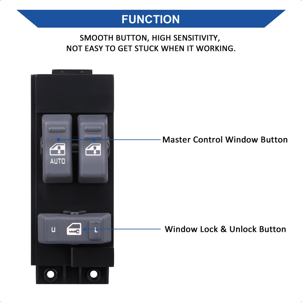 AiYiGu gray button window switch for GMC Sierra 1999-2002, controls two windows and locks.