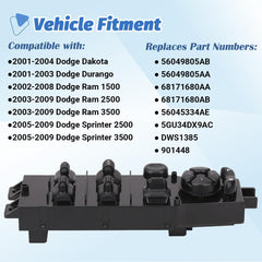 AiYiGu window switch assembly for front left of Ram 1500-3500.
