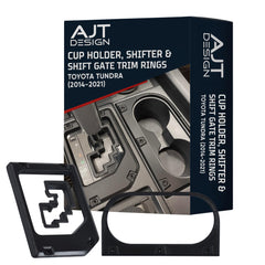 AJT DESIGN cup holder trim ring for Toyota Tundra with rugged matte black chrome-delete look.