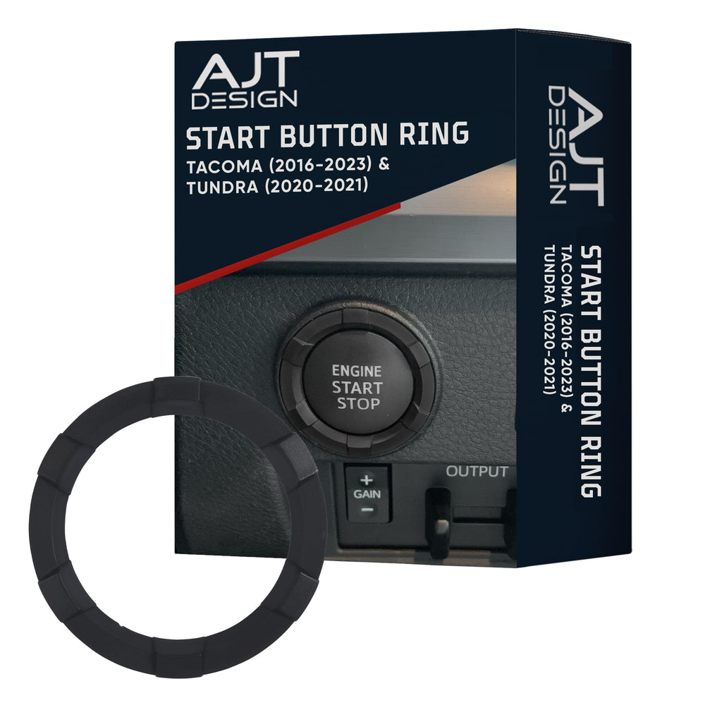 AJT DESIGN start button ring on Tacoma 2016-2023 front view, matte black upgrade.