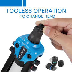 AKKTOL rivet gun shows easy nose piece change without tools